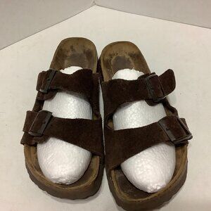 Betula Birkenstock Brown Suede Leather Arizona Sandals Size 245 Narrow Width